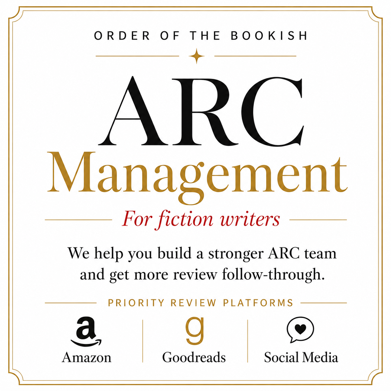 Professional ARC Management for fiction authors who want a more organized launch, stronger reader follow-through, and more reviews across Amazon, Goodreads, and social media.